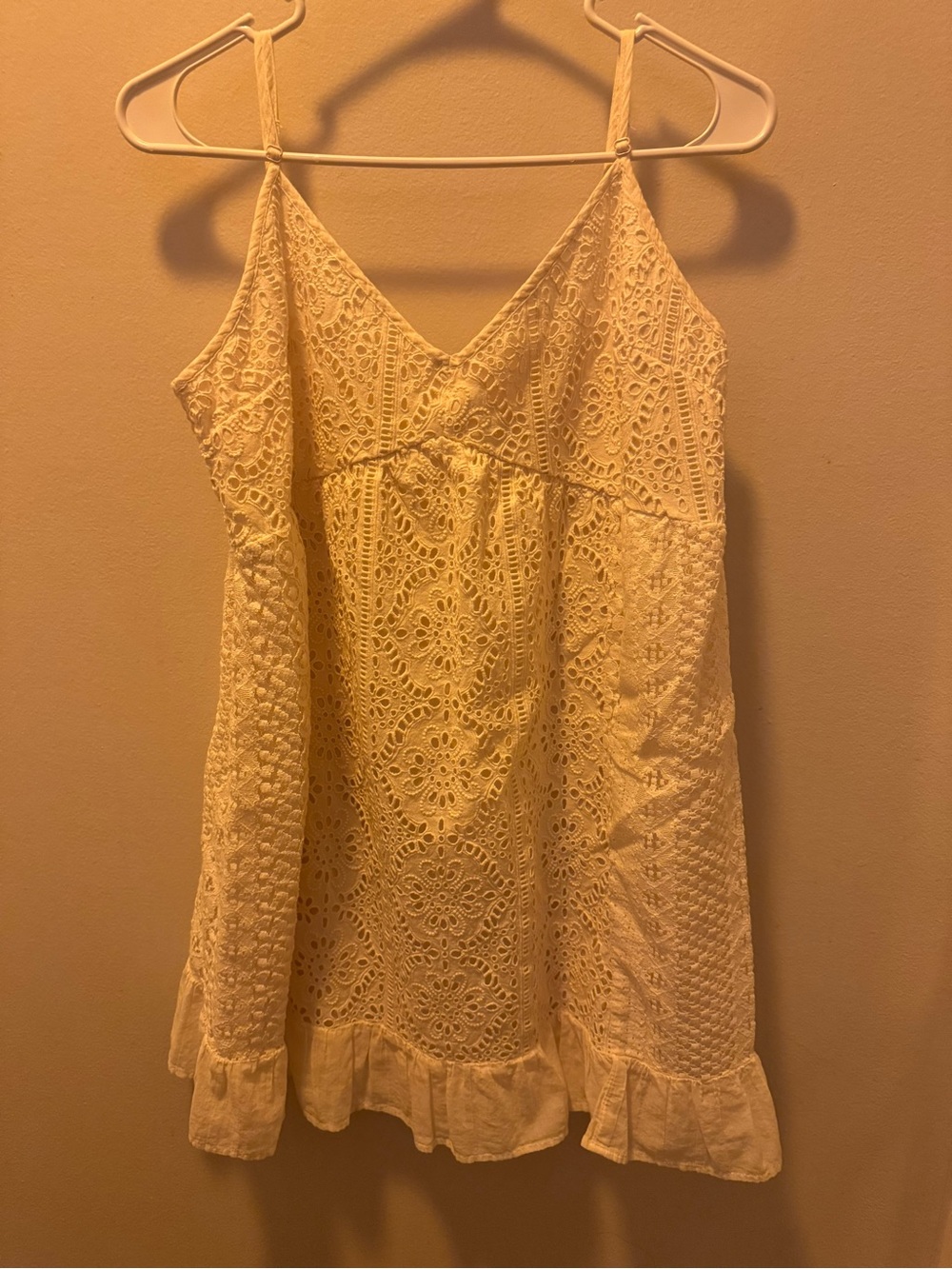 American Eagle Outfitters Cream Eyelet Lace Mini Dress